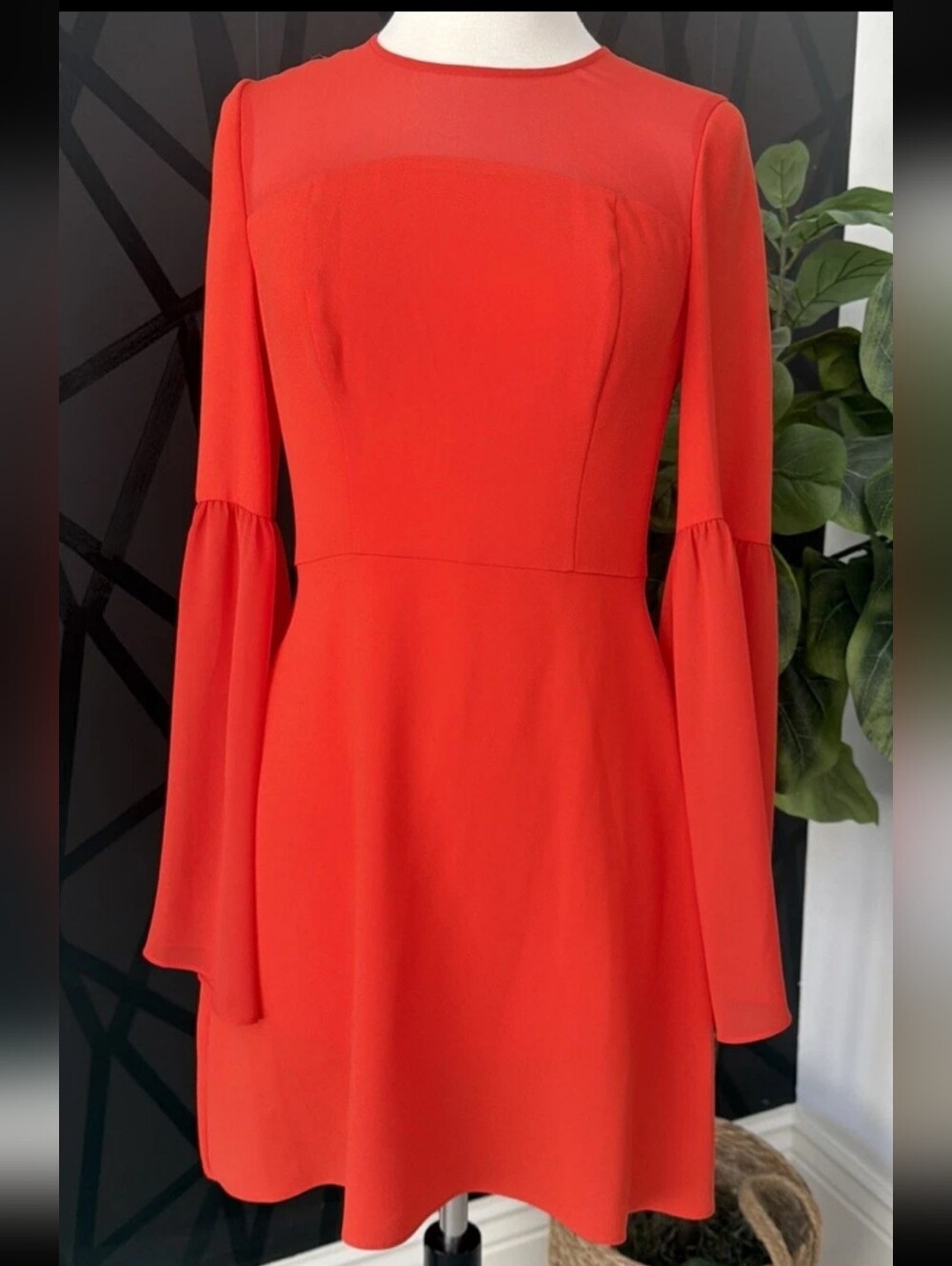 BCBGMaxAzria Vibrant Red Long-Sleeve A-Line Dress Size M